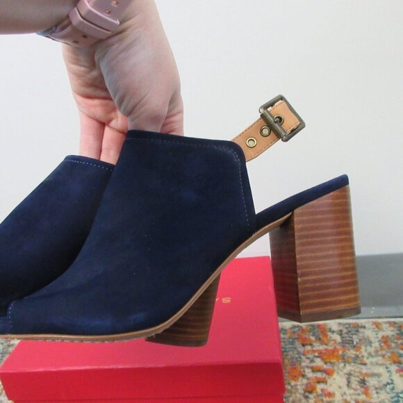 Vince Camuto Brianny Suede Slingback Peep Toe Heel Women 7.5 Blue High Heels 524 - Picture 3 of 12